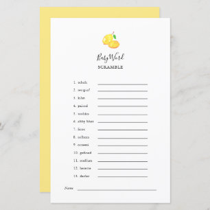 Word Scramble Lemon Baby Shower Game Elegant 