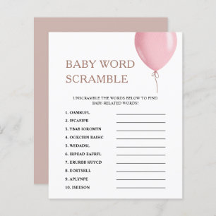 Word Scramble   Pink Balloon Baby Shower Game