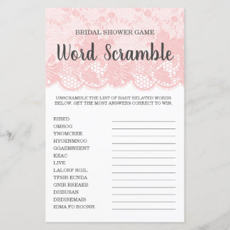 Word Scramble Pink Lace Bridal Game