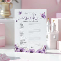 Word Scramble Purple Butterfly Baby Game Card