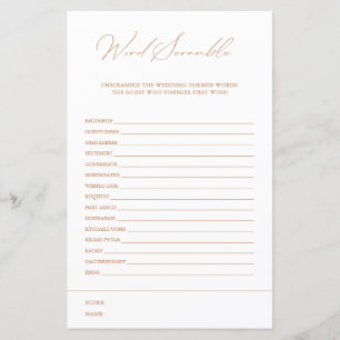 Word Scramble White Elegant Bridal Shower Game