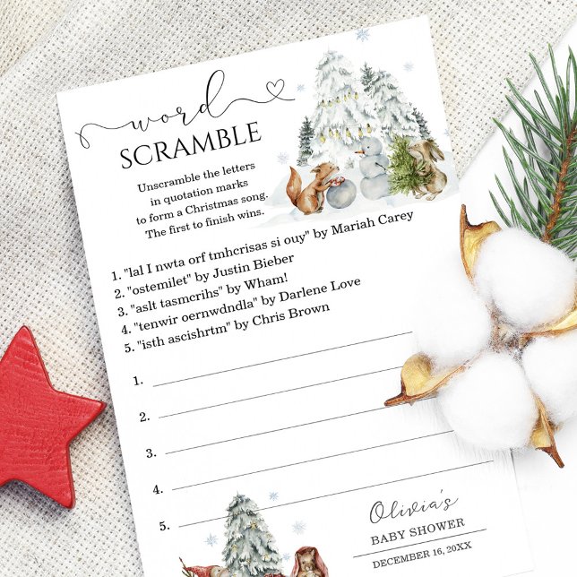 Word Scramble Winter Woodland Baby Shower Game (Creator Uploaded)