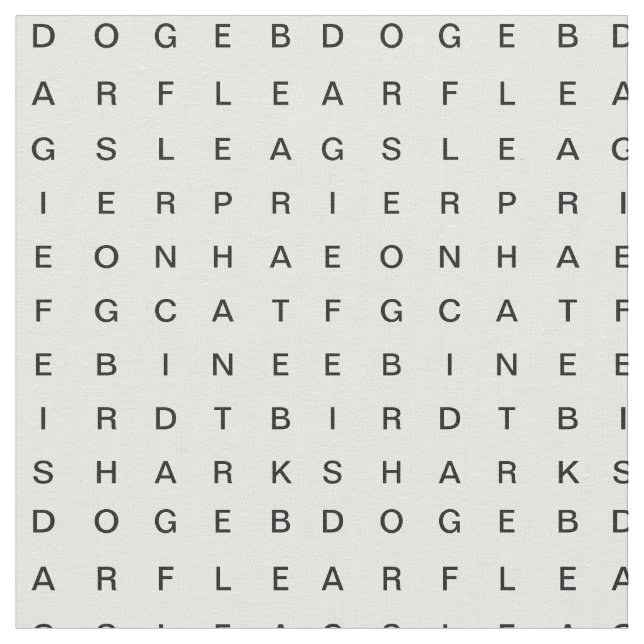 Word Search (Animals) White Fabric (Close Up)