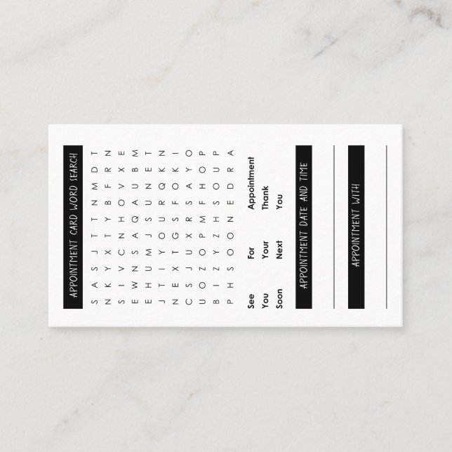 Word Search Appointment Card (Front)