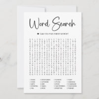 Word Search Bridal Shower Game Card