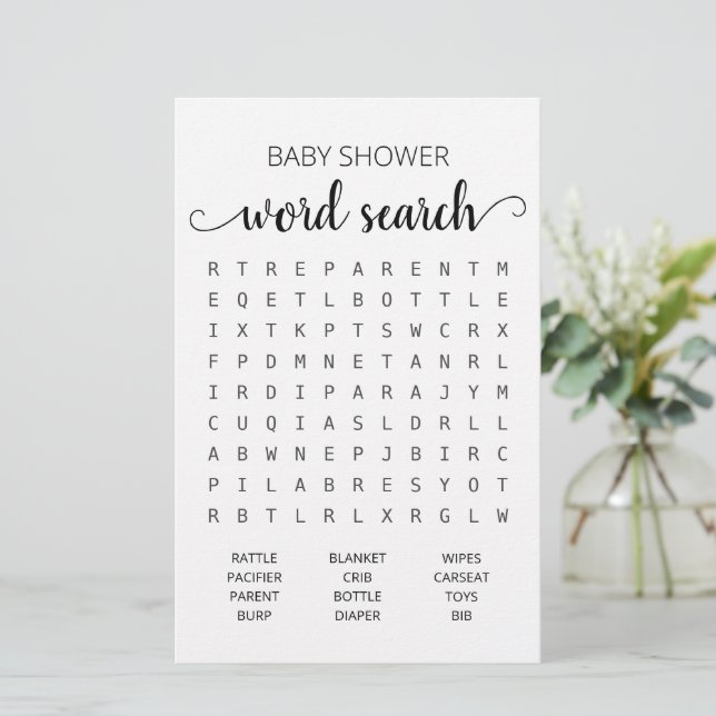 Word search Game Baby Shower party game (Standing Front)