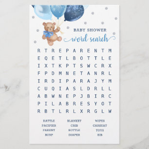 Word Search Game Baby Shower Teddy Bear 