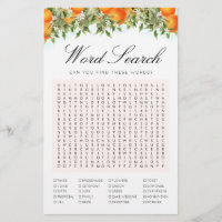 Word Search Oranges Game Bridal Shower Card
