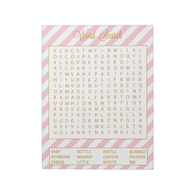 Word Search Pink Baby Shower Game 40 sheets Notepad (Rotated)