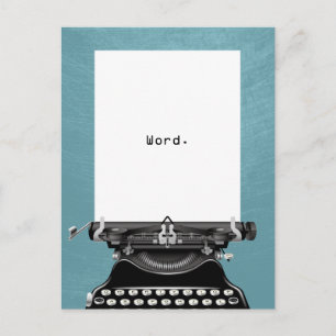 "Word." Vintage Typewriter Turquoise Postcard
