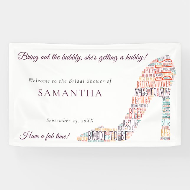 Wordart Shoe Name Fun Purple Bridal Shower Banner (Horizontal)