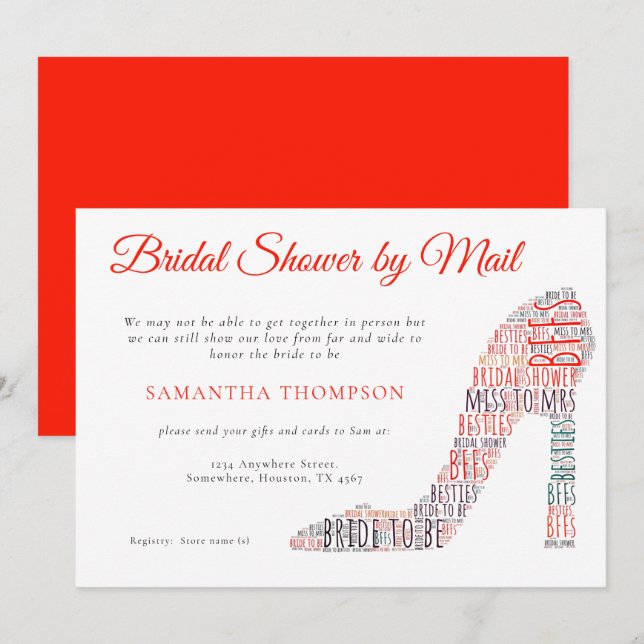 WordArt Stiletto Shoe Red Bridal Shower By Mail Invitation (Front/Back)