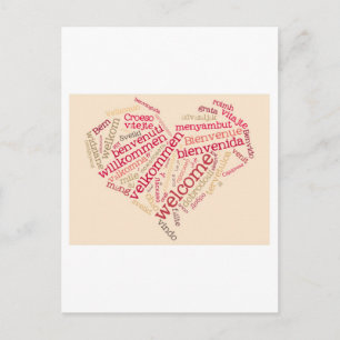 wordcloud welcome heart postcard
