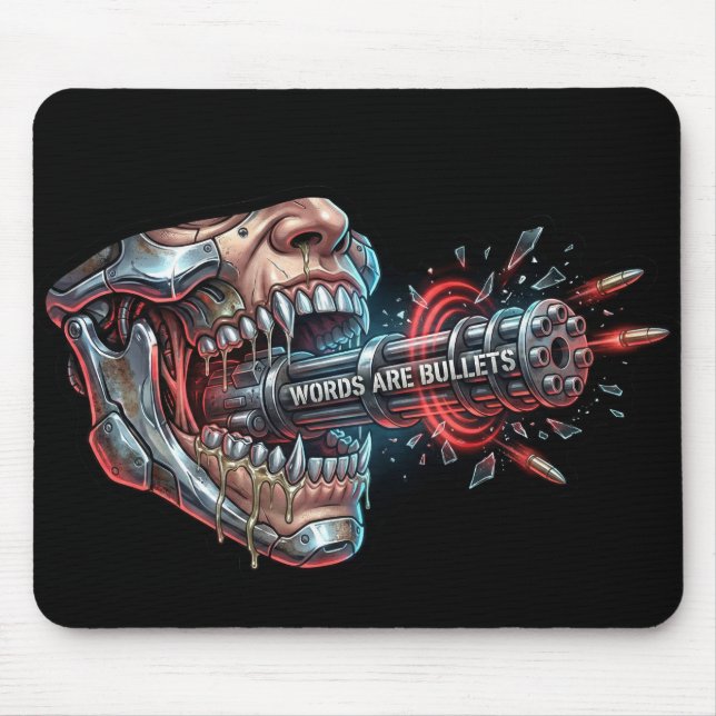 Words Are Bullets – Cyberpunk Free Speech Mouse Mat (Front)