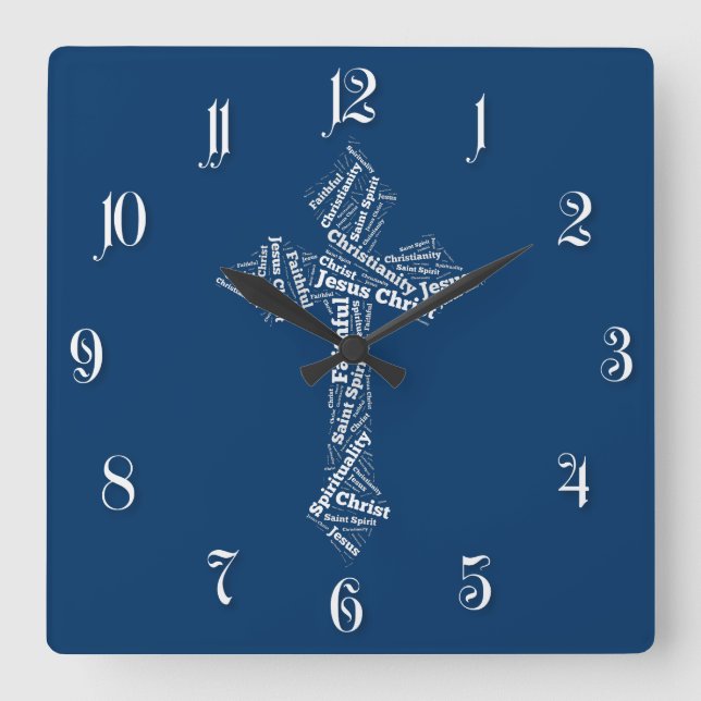 Words Christian cross Square Wall Clock (Front)
