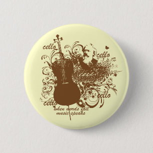 Words Fail Music Speaks Cello Musician 6 Cm Round Badge