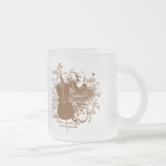 Words Fail Music Speaks Cello Musician Frosted Glass Coffee Mug (Right)
