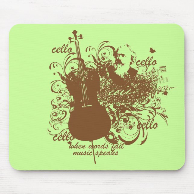 Words Fail Music Speaks Cello Musician Mouse Mat (Front)