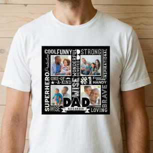 Words For #1 Dad Father's Day Photo Collage Black T-Shirt