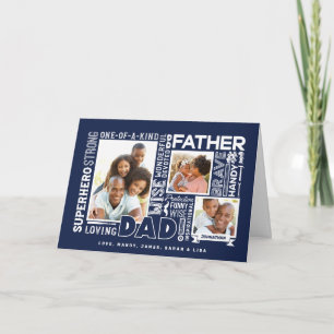 Words For #1 Dad Father's Day Photo Collage Navy Card