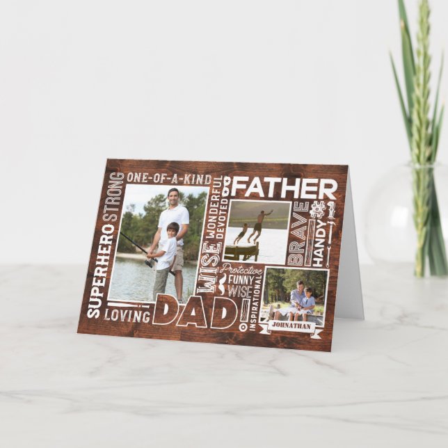 Words For #1 Dad Happy Father's Day Photo Collage Card (Front)
