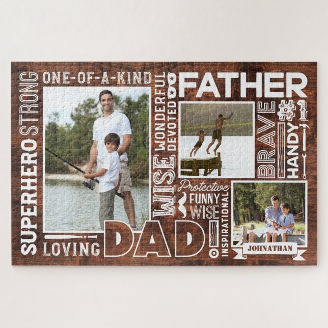 Words For #1 Dad Happy Father's Day Photo Collage Jigsaw Puzzle (Horizontal)