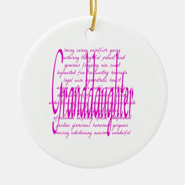 Words for Granddaughter in Pink Ceramic Tree Decoration (Front)