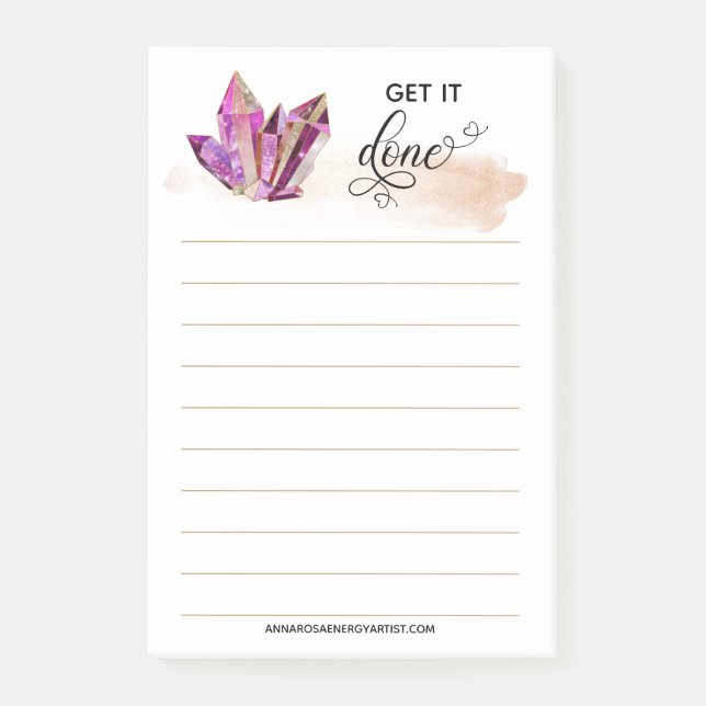 *~* Words GET IT DONE Crystals Rose Gold Hearts Post-it Notes (Front)