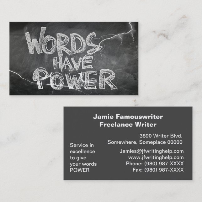 Words Have Power Chalkboard Writers, ZSSG Business Card (Front/Back)