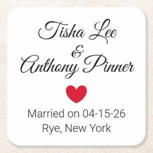 Words & Heart Wedding Reception  Square Paper Coaster