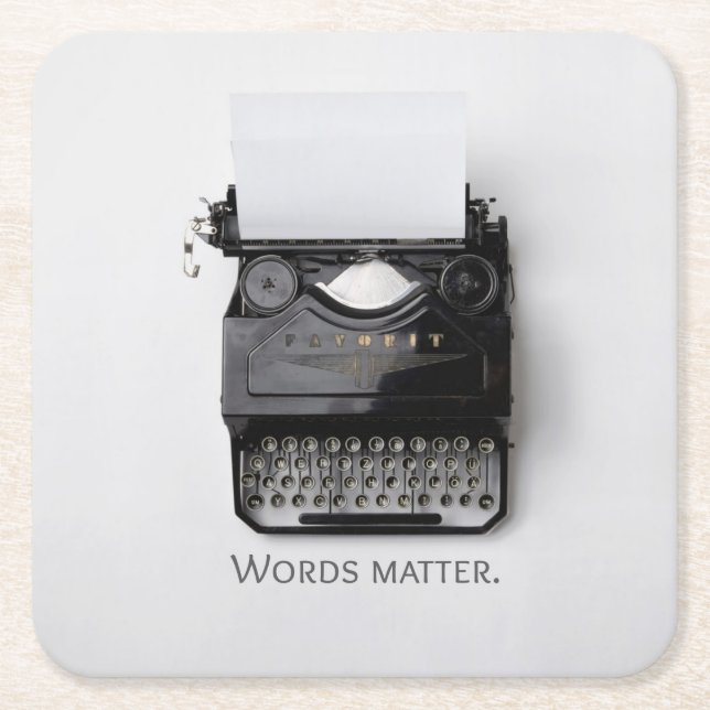 Words Matter Typewriter Square Paper Coaster (Front)