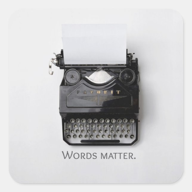 Words Matter Typewriter Square Sticker (Front)
