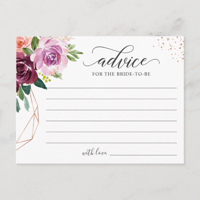 Words of Advice Card Modern Purple Blush Floral (Front)