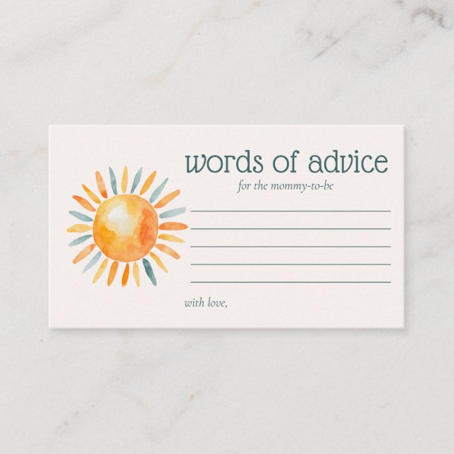 Words of Advice Here Comes the Son Baby Boy Shower Enclosure Card (Front)