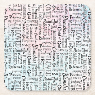 Words of Affirmation Word Art Square Paper Coaster