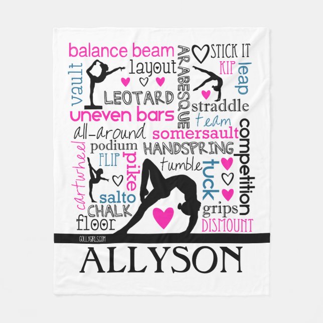 Words of Gymnastics Terminology w/ Monogram Fleece Blanket (Front)