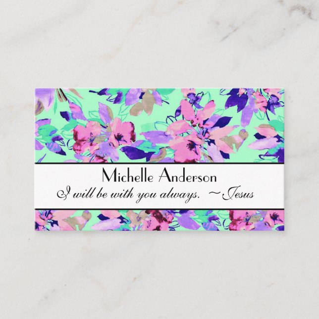 Words of Jesus, I will be with you always, Floral Business Card (Front)