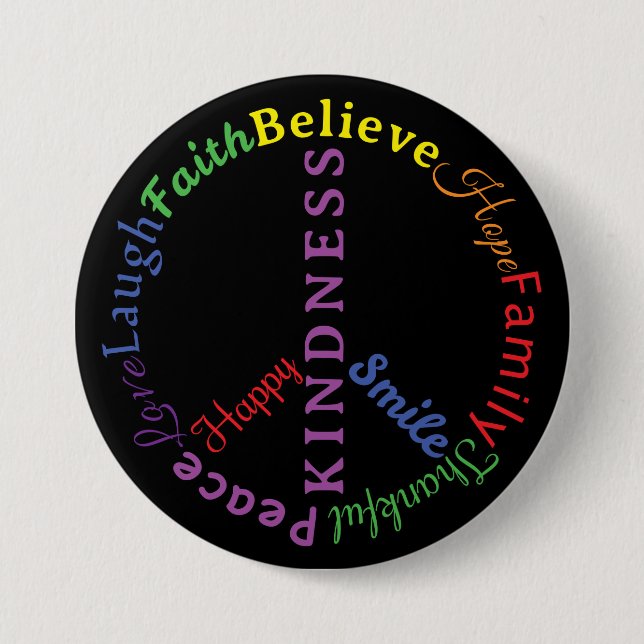 Words of Kindness Peace Symbol Button (Front)