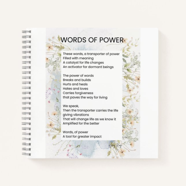 Words Of Power Uplifting Poem Poetry  Notebook (Front)
