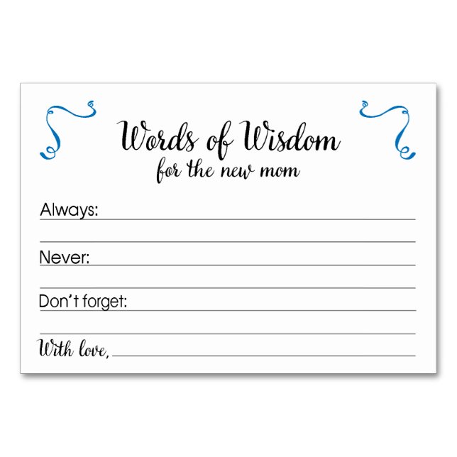 Words of Wisdom Advice Cards New Mum Baby Shower (Front)