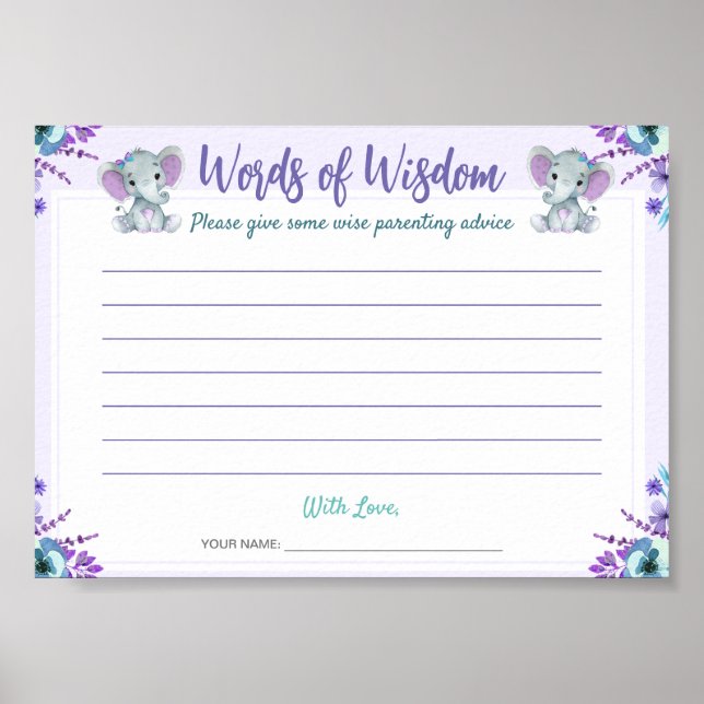 Words of Wisdom Advice Twin Girl Shower Card  Poster (Front)
