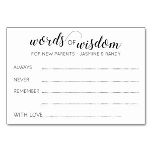 Words of Wisdom Baby Shower New Parents Advice Table Number