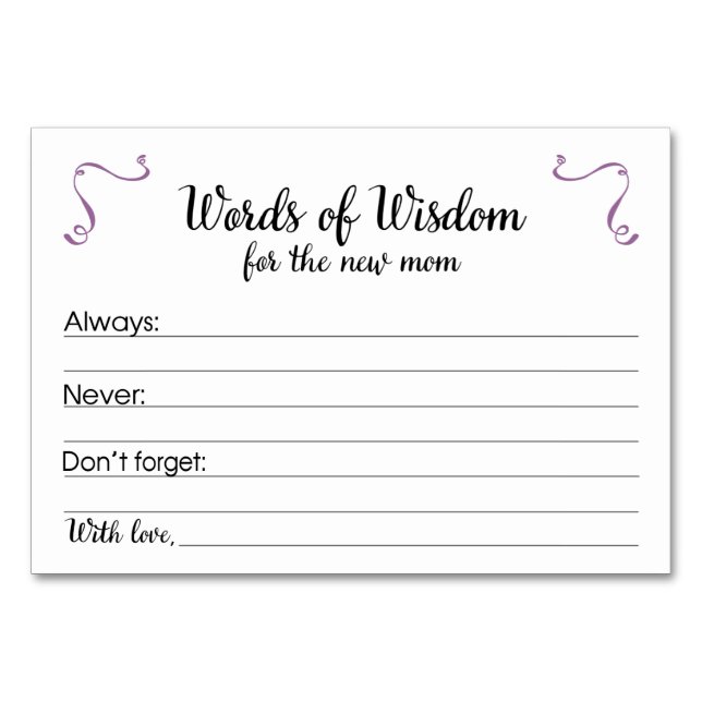Words of Wisdom Baby Shower Parenting Advice Cards (Front)