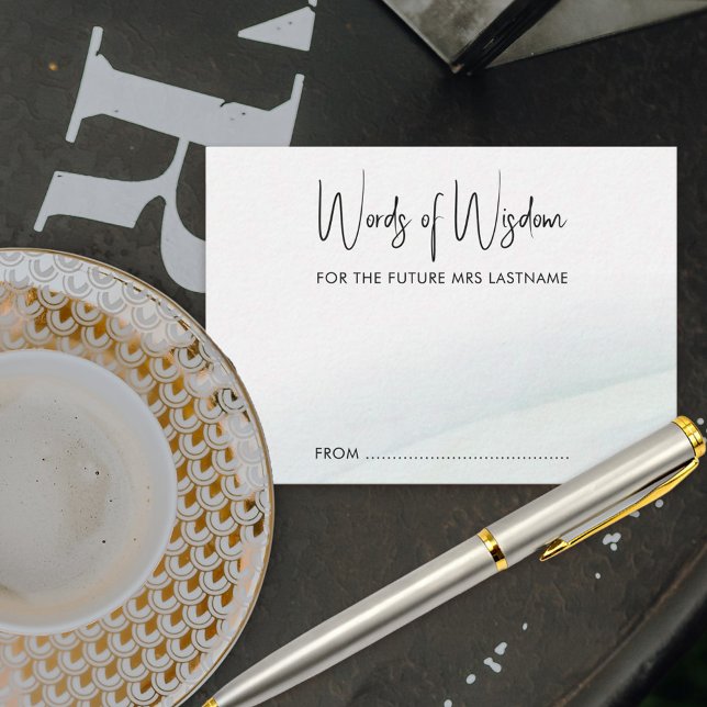 Words of Wisdom Bridal Shower Soft Green Wash Advice Card (Bridal shower activity cards for guests to offer you some advice or words of wisdom)