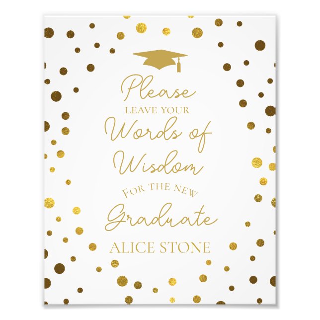 words of wisdom graduation party sign gold (Front)