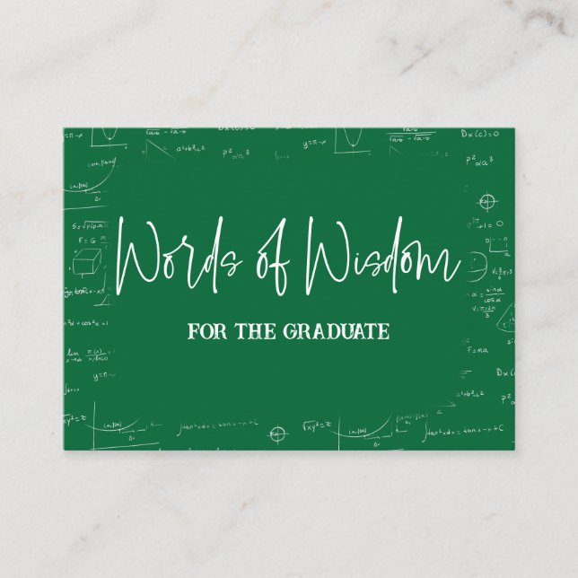 Words of Wisdom Green Math Graduation Advice Enclosure Card (Front)