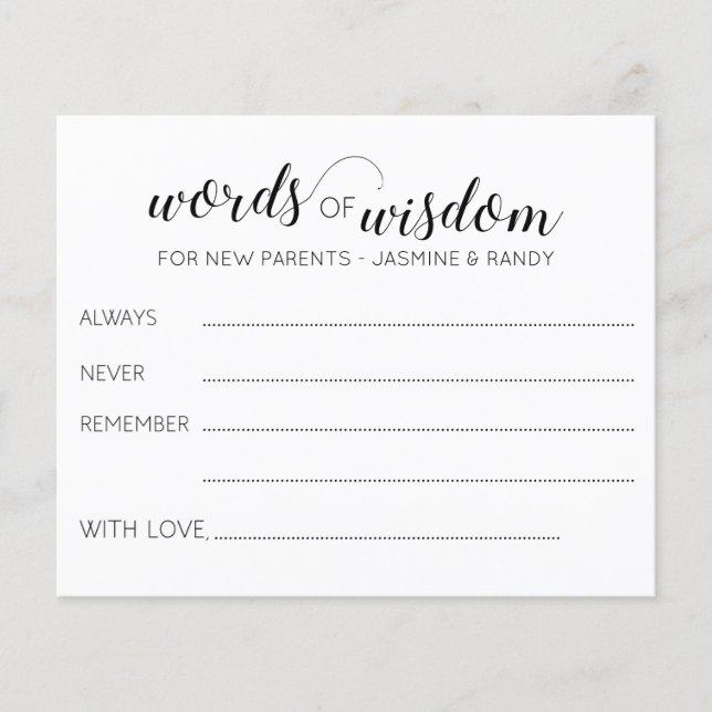 Words of Wisdom New Parents Advice Baby Shower (Front)