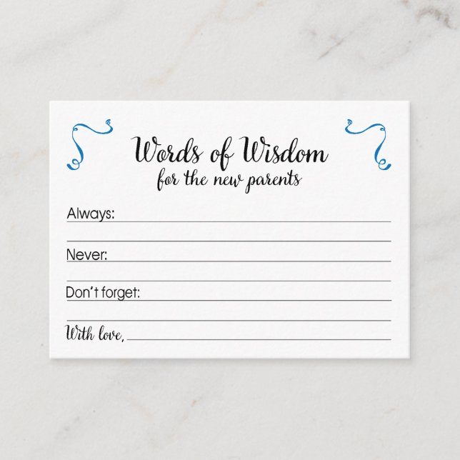 Words of Wisdom New Parents Baby Shower Advice Card (Front)