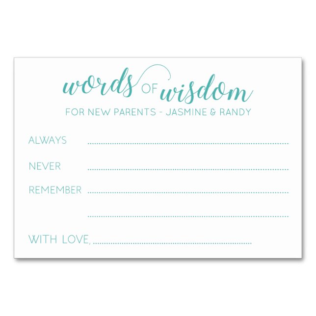 Words of Wisdom New Parents Baby Shower Advice Table Number (Front)
