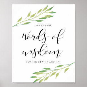 Words of wisdom Watercolor leaves wedding sign